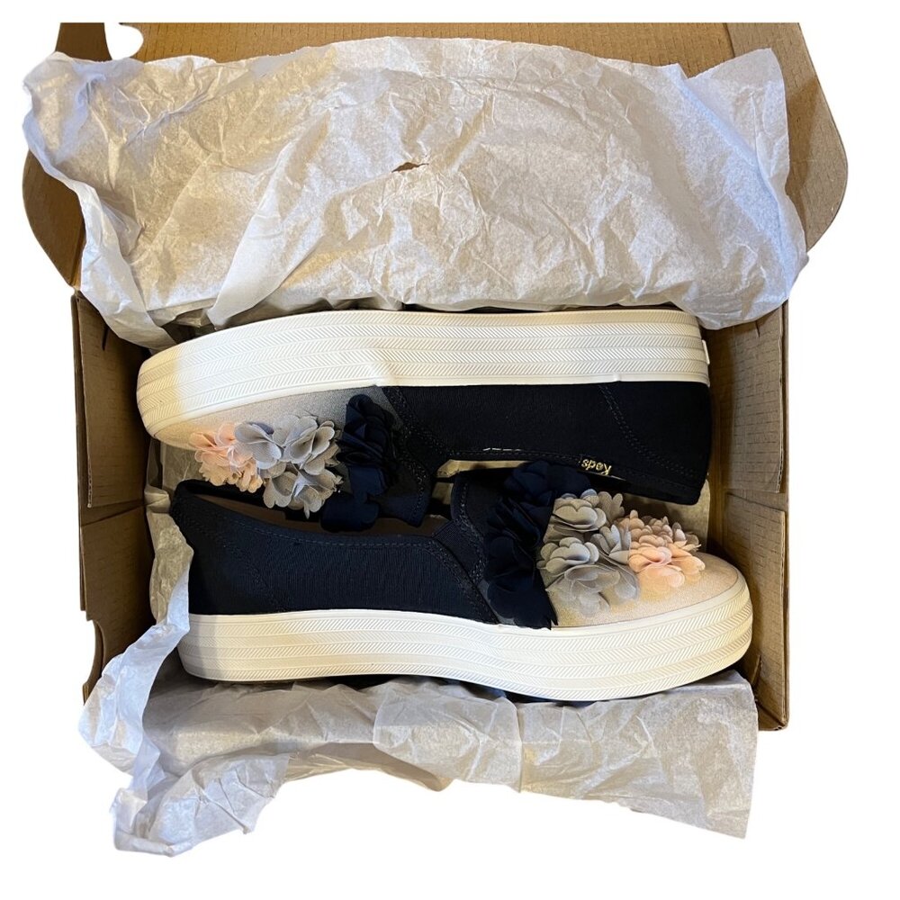 NIB Keds 8.5 Triple Decker Floral Appliqué Celebrations Blue Platform Sneakers - Picture 6 of 9